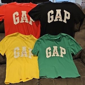 4 Gently Used GAP Short Sleeve Tees - Red, Black, Yellow, Green